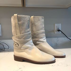 Bally Leather/Suede Boots - Cream Trendy Western Size 8.5 M - 10.5 W
